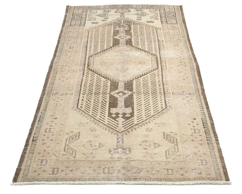 7 Ft Vintage Brown Persian Style Hand Knotted Low Pile Wool Runner Rug